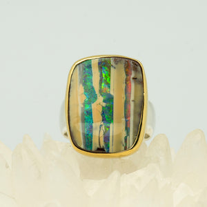 Jennifer-Kalled-Australian-boulder-opal-ring-22k-gold-sterling-silver