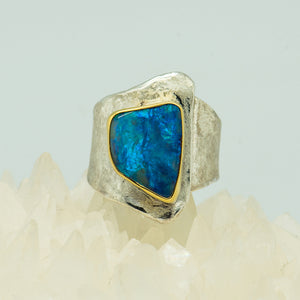 Jennifer-Kalled-Australian-boulder-opal-ring-22k-gold-sterling-silver