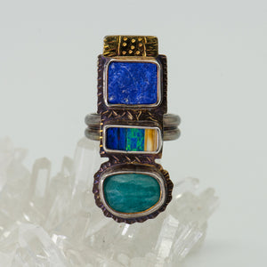 Julie-Shaw-ring-sterling-silver-22k-gold-opal-amazonite-lapis