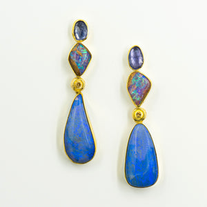 australian-boulder-opal-tanzanite-22k-18k-gold-post-earrings-Jennifer-Kalled