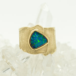 Jennifer-Kalled-australian-boulder-opal-22k-18k-melted-gold-ring