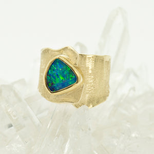 Jennifer-Kalled-australian-boulder-opal-22k-18k-melted-gold-ring