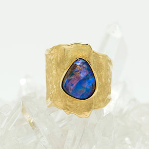 Jennifer-Kalled-opal-petrified-wood-melted-gold-ring