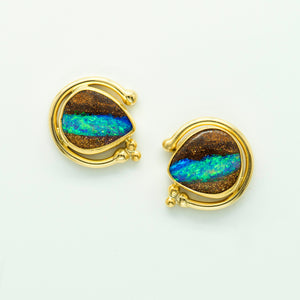 Jennifer-Kalled-opal-petrified-wood-22k-18k-gold-post-earrings