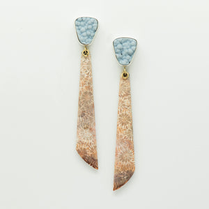 Jennifer-Kalled-earrings-coral-drusy-gold-silver