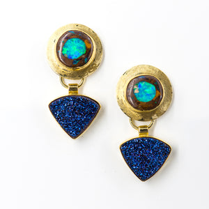 boulder-opal-drusy-gold-earrings-Jennifer-Kalled