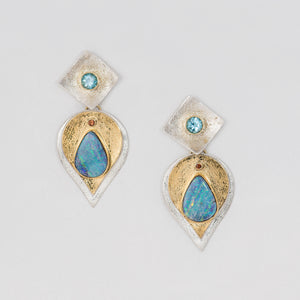 22k-18k-gold-bi-metal-boulder-opal-blue-topaz-earrings-Kalled