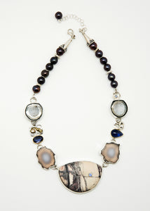 Jennifer-Kalled-jasper-tanzanite-kyanite-pearl-necklace