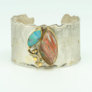 Jennifer-Kalled-melted-cuff-bracelet-australian-boulder-opals-22k-18k-gold
