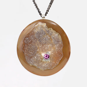 Agate-drusy-pink-tourmaline-pendant-Jennifer-Kalled