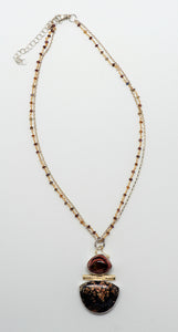 Jennifer-Kalled-plume-agate-mexican-opal-double-chain-pendant-necklace