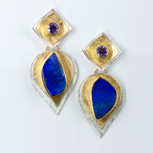 boulder-opal-amethyst-bi-metal-gold-silver-earrings-Jennifer-Kalled