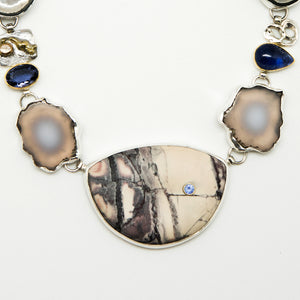 Jennifer-Kalled-jasper-tanzanite-kyanite-pearl-necklace