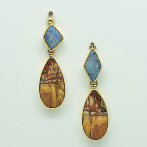 Jennifer-Kalled-earrings-22k-18k-14k-gold-jasper-australian-boulder-opal