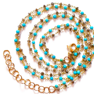 18k Gold Turquoise & Champagne Diamond Necklace