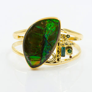 ammonite-kyanite-tourmaline-22k-18k-gold-cuff-bracelet-Jennifer-Kalled