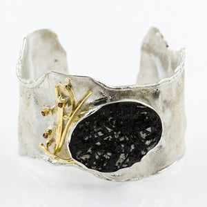 black-tourmaline-sterling-silver-22k-18k-14k-gold-cuff-bracelet-Jennifer-Kalled