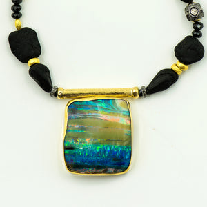 opal-black-spinel-ethiopian-opal-gold-bead-lava-rock-sterling-silver-bead-22k-18k-necklace-Jennifer-Kalled