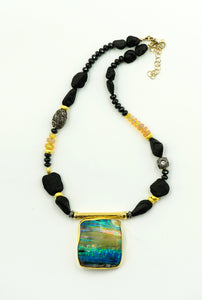 opal-black-spinel-ethiopian-opal-gold-bead-lava-rock-sterling-silver-bead-22k-18k-necklace-Jennifer-Kalled