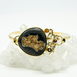 Jennifer-Kalled-black-agate-gold-drusy-hinged-bracelet-diamond-sapphire-quartz