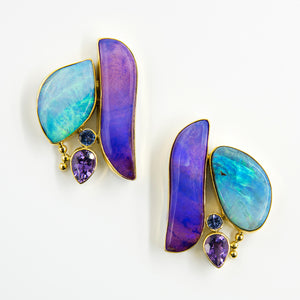 Jennifer-Kalled-Australian-boulder-opal-amethyst-tanzanite-22k-18k-14k-earrings