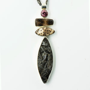black-tourmaline-petrified-palm-drusy-zircon-argentium-silver-pendant-Jennifer-Kalled