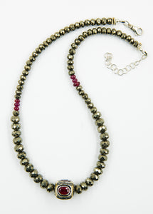 pyrite-beaded-ruby-sterling-silver-diamond-encrusted-necklace-Jennifer-Kalled