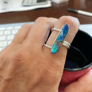Boulder Opal Ring 22k Gold Sterling Silver Round Wire Band