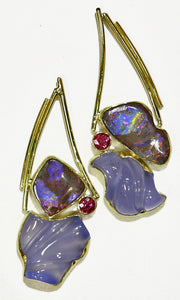 BOULDER OPAL EARRINGS with carved chalcedony