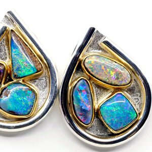 boulder-opal-teardrop-earrings -6-boulder-opals-silver-gold-kalled-kasso