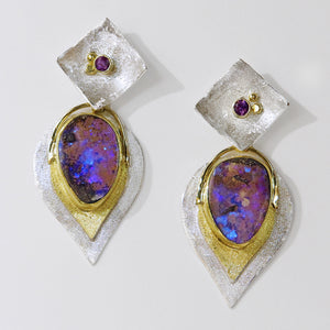 Boulder-opal-silver-gold-layered-earrings-kalled