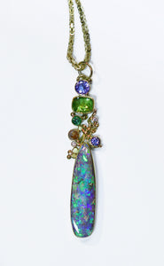 boulder opal peridot tanzanite pendant 22k gold kalled