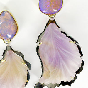 Boulder Opal Carved Amethyst Leaf Earrings 22k 18k Gold Sterling Silver