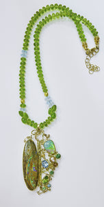 Boulder Opal Pendant on Peridot Beads "A Walk in the Woods"