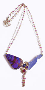 purple turquoise carved chalcedony pink sapphire 22k gold necklace