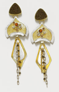 Silver-gold-drusy-Zircon-Garnet-layered-earrings