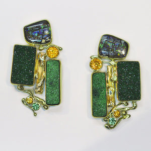 uvarovite drusy boulder opal tsavorite spessarite garnet 22k gold kalled