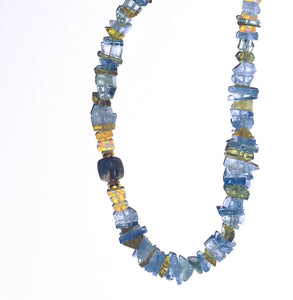 Aquamarine Beaded Necklace Ethiopian Opal Jasper Natural Topaz 18k Beads