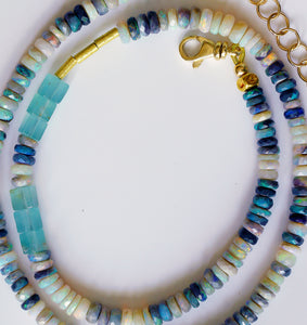 Black Opal Beaded Necklace Aquaprase Bead 18k Gold Beads