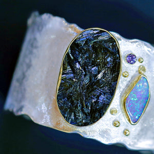 Black Tourmaline and Boulder Opal Cuff Bracelet