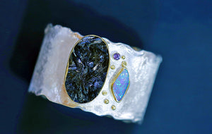 Black Tourmaline and Boulder Opal Cuff Bracelet