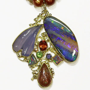 boulder opal chalcedony firebrick 22k gold pendant