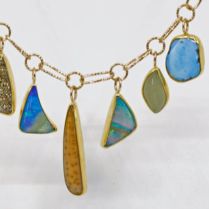 boulder-opal-petrified-sequoia-drusy-aquamarine-turquoise-gold-charm-necklace-kalled-kasso