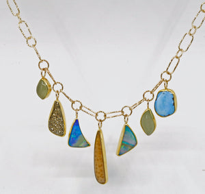 boulder-opal-petrified-sequoia-drusy-aquamarine-turquoise-gold-charm-necklace-kalled-kasso