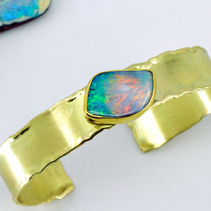Boulder Opal 18k 22K Gold Matte Finish Cuff Bracelet