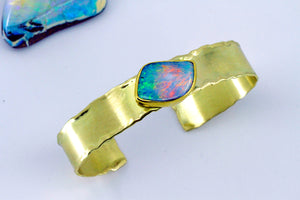 Boulder Opal 18k 22K Gold Matte Finish Cuff Bracelet