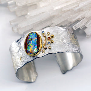 Boulder Opal Sculpted Cuff Bracelet Sapphire Diamond 22k 18k SS