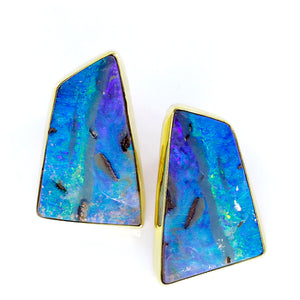 Boulder Opal Earrings 22k 14k Gold Blue Green