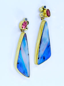 Boulder Opal Earrings Tourmaline 22k 18k