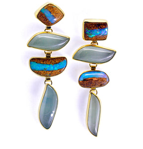 Boulder Opal Beryl Earrings 22k Gold 18k Gold Dangle
